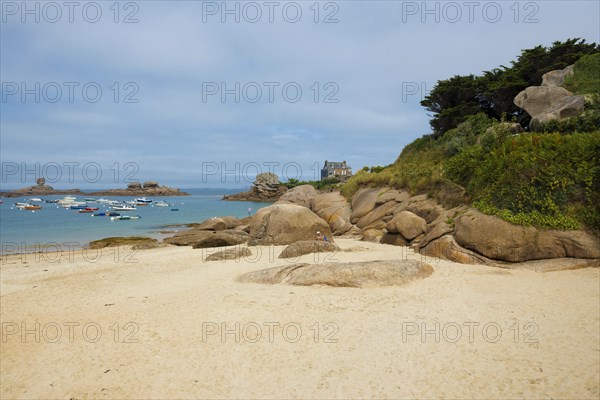 Beach and granite rocks, Tregastel, Cote de Granit Rose, Cotes d'Armor, Brittany, France, Europe