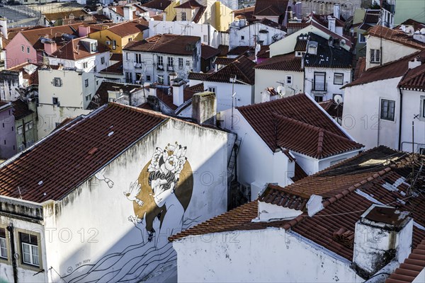 View of houses of Alfama, city view, tourism, travel, city trip, urban, building, historical, old town, centre, overview, quarter, settlement, district, attraction, famous, old building, architecture, capital, Lisbon, Portugal, Europe