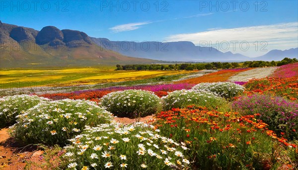 KI generated, The desert in Namaqualand blooms in August and September each year, Namibia, Africa