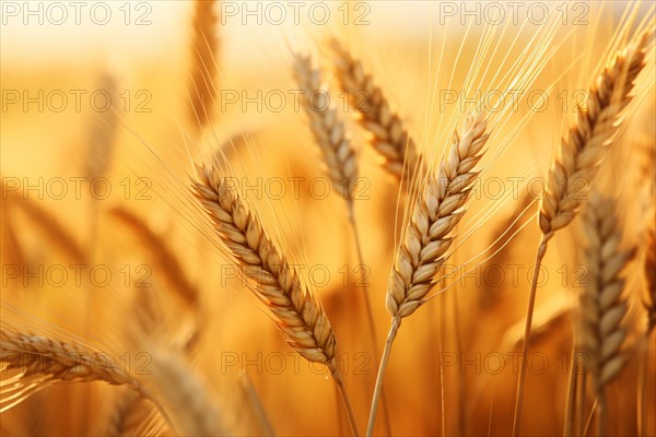 Close up of golden wheat grain in field. KI generiert, generiert AI generated