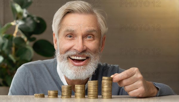 AI generated, A pensioner is happy about his nest egg savings