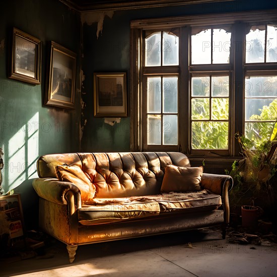 Vintage sofa peeling paint surface rust testament, AI generated