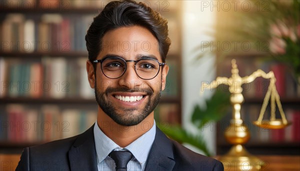 AI generated, An attractive lawyer in his office, 30, 35, years, bearded man