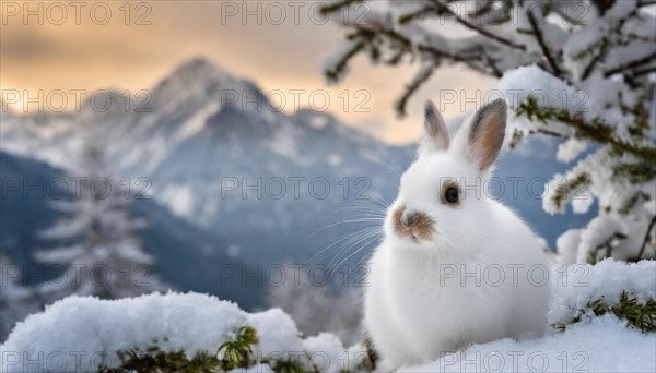 AI generated, A snow hare in winter, (lepus timidus)