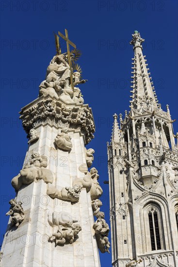 Matthias Church at the Fisherman's Bastion, building, travel, city trip, tourism, overview, Eastern Europe, architecture, building, history, historical, cityscape, attraction, sightseeing, church tower, craft, building craft, architecture, capital, Budapest, Hungary, Europe