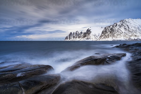 Rocky coast of Tungeneset, Devil's Teeth, Devil's Teeth, Okshornan, Steinfjorden, Senja Island, Norway, Europe