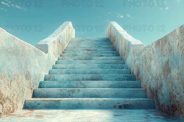 Sunlit concrete stairs leading up into the blue sky, conveying ascent and optimism, AI generated