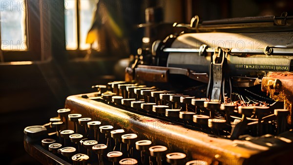 Antique typewriter with peeling paint and rust, AI generated