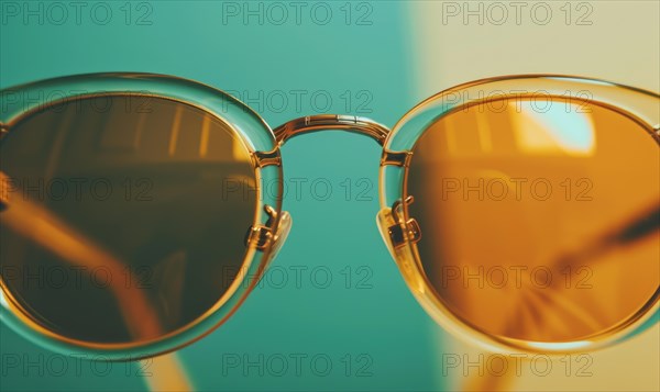 A pair of retro-style sunglasses with yellow-tinted lenses and a clear frame AI generated