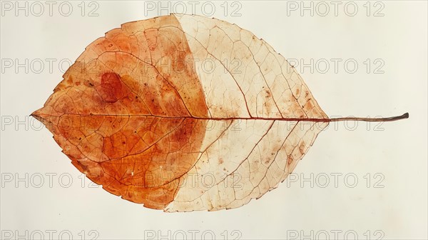 A close-up of a delicate, decaying orange-brown leaf showing detailed textures and veins, ai generated, AI generated