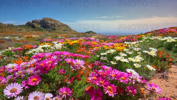 KI generated, The desert in Namaqualand blooms in August and September each year, Namibia, Africa