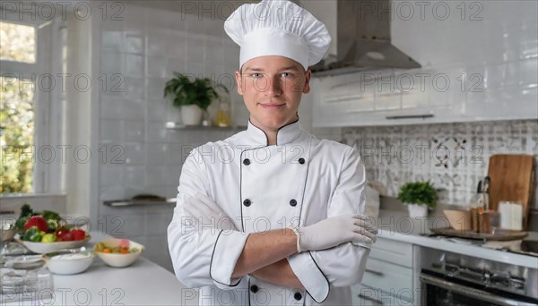 AI generated, Portrait, An attractive chef in the kitchen of a hotel