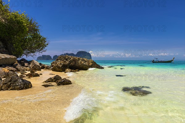 Bamboo Island, wooden boat, beach, swimming, bathing, snorkelling, bay, bay, sea, ocean, Andaman Sea, tropical, tropical, island, rock, rocky, water, beach, beach holiday, Caribbean, environment, clear, clean, peaceful, picturesque, stone, sea level, climate, travel, tourism, natural landscape, paradisiacal, beach holiday, sun, sunny, holiday, dream trip, holiday paradise, flora, paradise, coastal landscape, nature, idyllic, turquoise, Siam, exotic, travel photo, beach landscape, sandy beach, Thailand, Asia