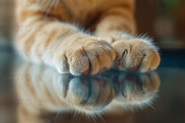 Close up of cute fluffy cat paws. KI generiert, generiert AI generated