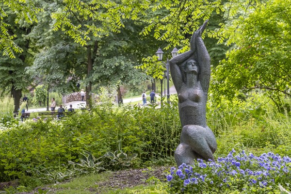 Riga. Basteipark at the Pilsetas Canal, city canal. Sculptures, Riga, Latvia, Europe