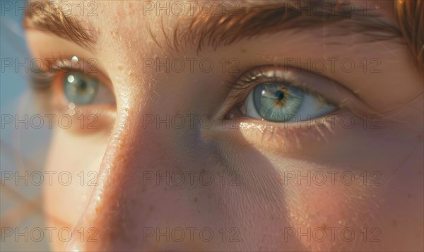 A close-up of an eye with reflected blue iris and sharp details AI generated