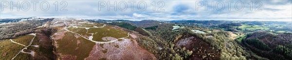 Winter panorama of Hills and valleys in Dartmoor Park, East Dartmoor National Nature Reserve, Yarner Wood, Bovey Tracey, England, United Kingdom, Europe