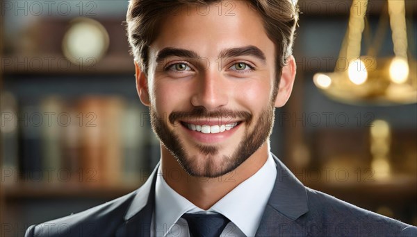 AI generated, An attractive lawyer in his office, 30, 35, years, bearded man