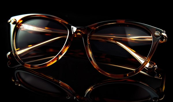 Elegant tortoiseshell patterned sunglasses with a glossy finish on a black surface AI generated