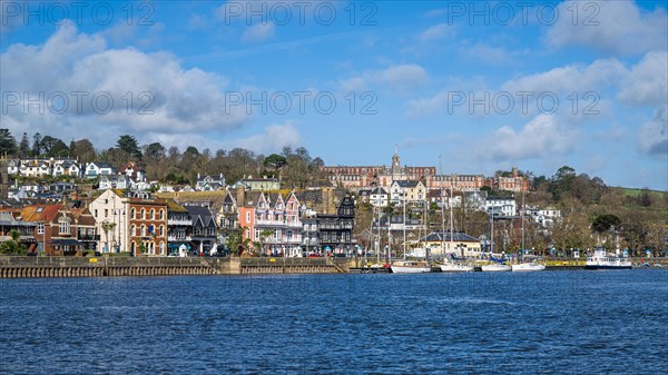 View of Dartmouth from Kingswear over River Dart, Devon, England, United Kingdom, Europe