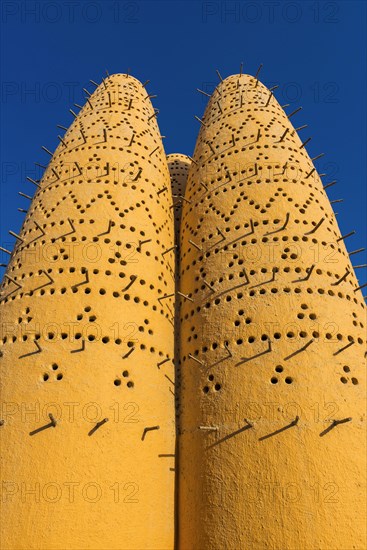 Dove towers in the cultural centre Katara of Doha, wealth, Orient, Muslim, culture, cultural village, sacred building, oriental, oil, wealth, travel, holiday, tourism, architecture, ochre, beige, clay plaster, architectural style, attraction building, tradition, religion, world religion, history, cultural history, Islam, Doha, Qatar, Asia