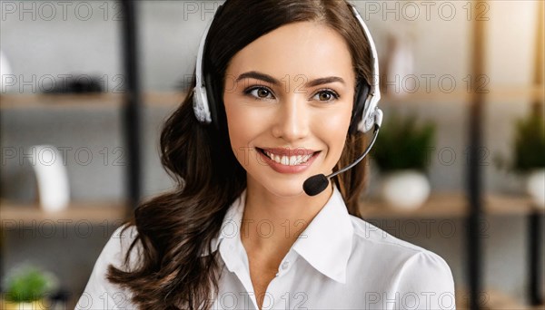 AI generated, An attractive woman works as a call centre agent