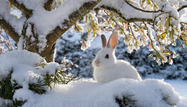 AI generated, A snow hare in winter, (lepus timidus)