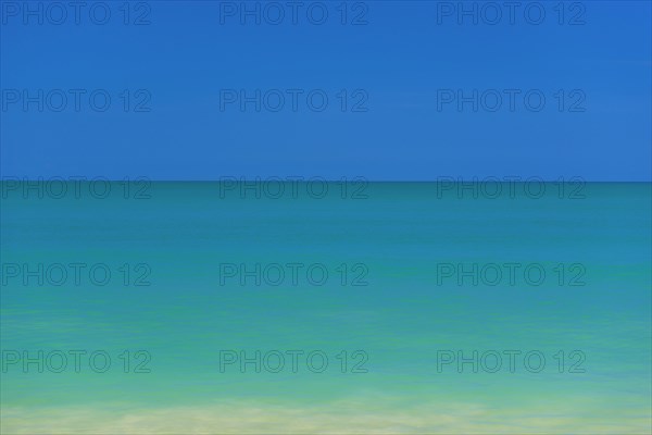 Calm sea, near Khao Lak, tropical, Caribbean, clean, clear, nature, holiday, travel, landscape, sea, ocean, weather, blue sky, beautiful, peaceful, holiday paradise, water, environment, climate, symbol, symbolic, coast, puristic, green, blue, colour harmony, calm, nobody, empty, graphic, surface, texture, colour scheme, climate change, tsunami, ecology, turquoise, salt water, dreamlike, peaceful, minimal, minimalism, sea level, Thailand, Asia