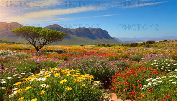 KI generated, The desert in Namaqualand blooms in August and September each year, Namibia, Africa