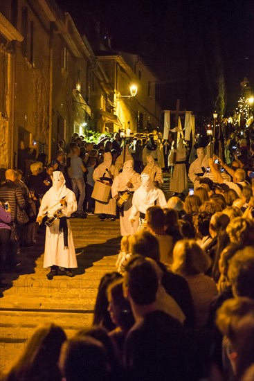 Penitents, Nazarenos, Semana Santa, Procession, Good Friday, Pollenca, Majorca, Balearic Islands, Spain, Europe