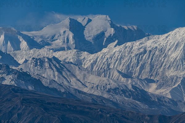 Desert landscape before the Annapurna mountain range, Kingdom of Mustang, Nepal, Asia