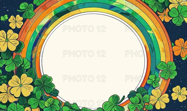 St. Patrick's themed frame with clovers and rainbow on a starry night background AI generated