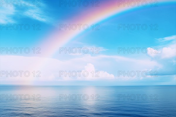 Rainbow in bllue sky with ocean. KI generiert, generiert AI generated