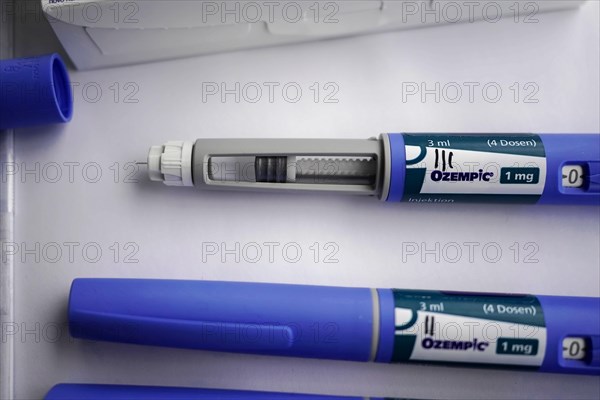 Close-up of an Ozempic injection pen with dosage display, for diabetes 2 patients, Stuttgart, Baden-Wuerttemberg, Germany, Europe