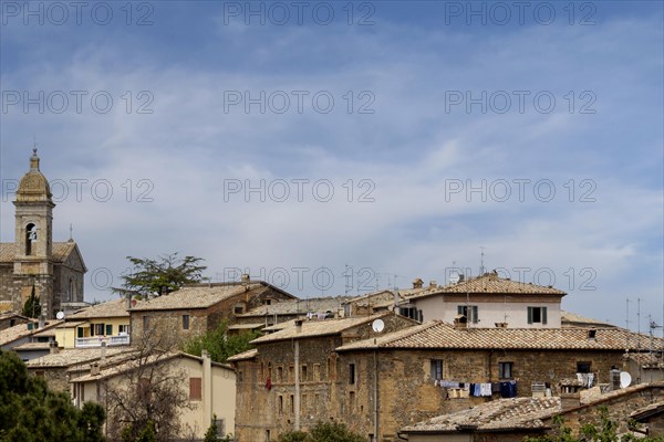 Montalcino, on the left the cathedral of Montalcino, Tuscany, province of Siena, Italy, Europe