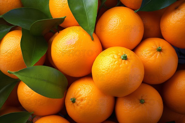 Close up of fresh orange fruits with leaves. KI generiert, generiert AI generated