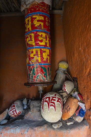 Praying wheels, Village of Tsarang, Kingdom of Mustang, Nepal, Asia