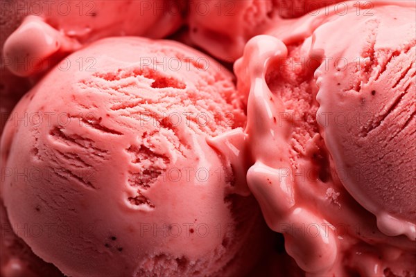 Close up of pink strawberry ice cream. KI generiert, generiert AI generated