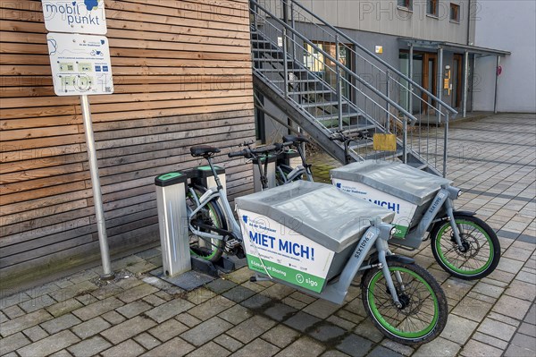Rental cargo bikes, Kempten, Allgaeu, Bavaria, Germany, Europe