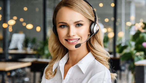 AI generated, An attractive woman works as a call centre agent