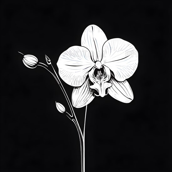 Orchid minimalist line drawing emphasis on form simplicity, AI generated