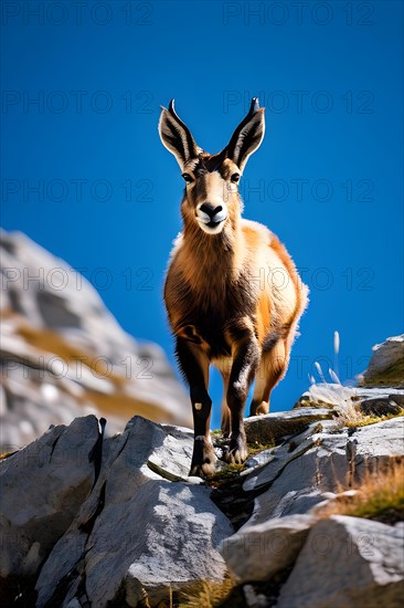 Chamois navigating steep rocky terrain showing agility and grace, AI generated