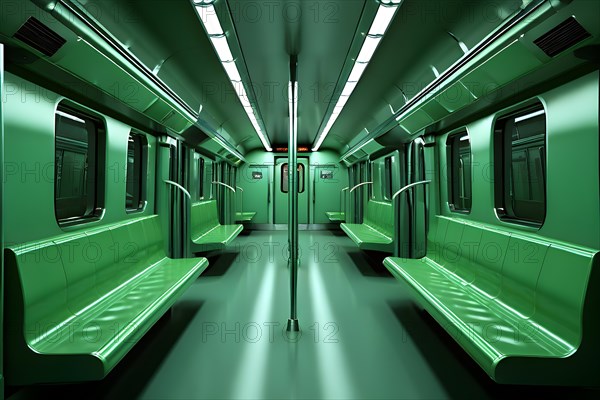 Modern underground train, inside view, AI generated
