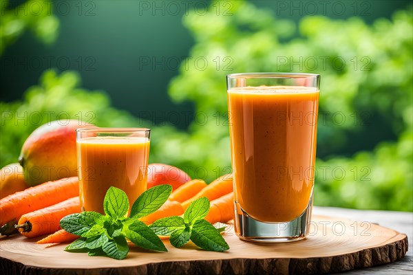 Bright orange mango and carrot smoothie, AI generated