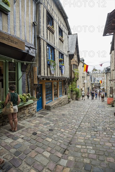 Row of half-timbered houses, Dinan, Brittany, France, Europe