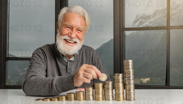 AI generated, A pensioner is happy about his nest egg savings