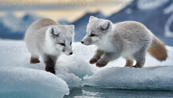 KI generated, Two young arctic foxes (Vulpes lagopus)