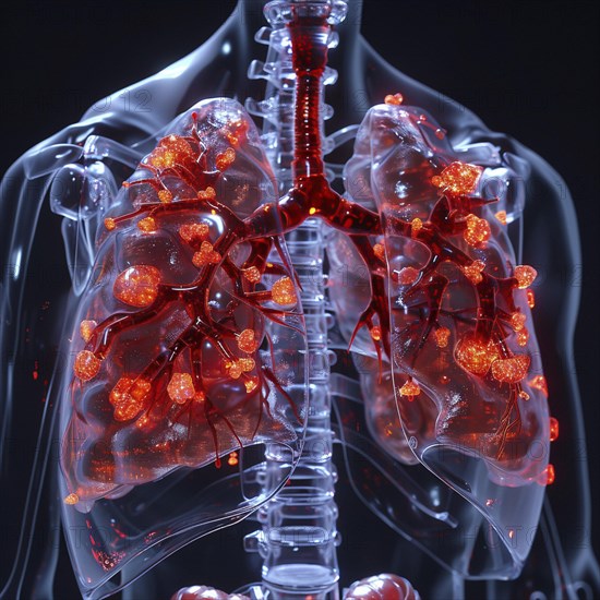 Medical illustration of a human chest with lungs, AI generated