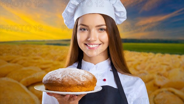 Ai generated, woman, 20, 25, years, shows, bakery, bakery shop, cake, female baker