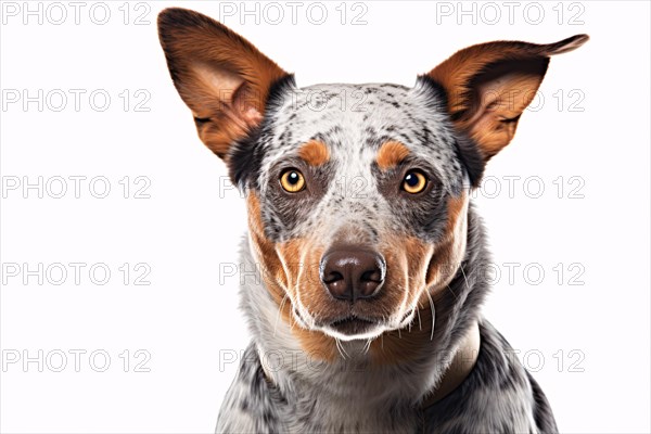 Portrait of Australian Cattle dog on white background. KI generiert, generiert AI generated